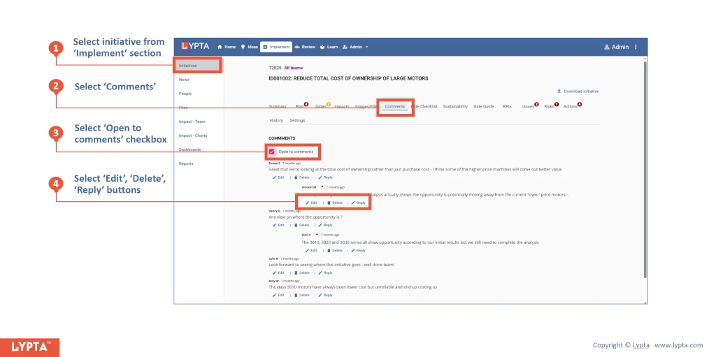 How to add comments to an initiative