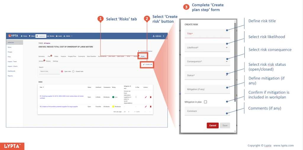 Create and update initiative risks