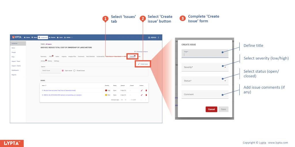 Create and update initiative issues